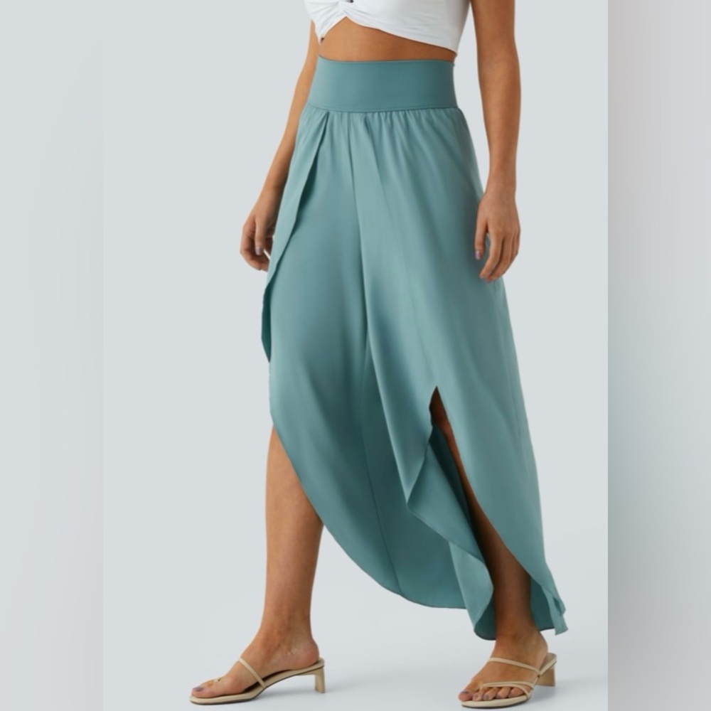 HALARA Teal Wide Leg Wrap Palazzo Pants